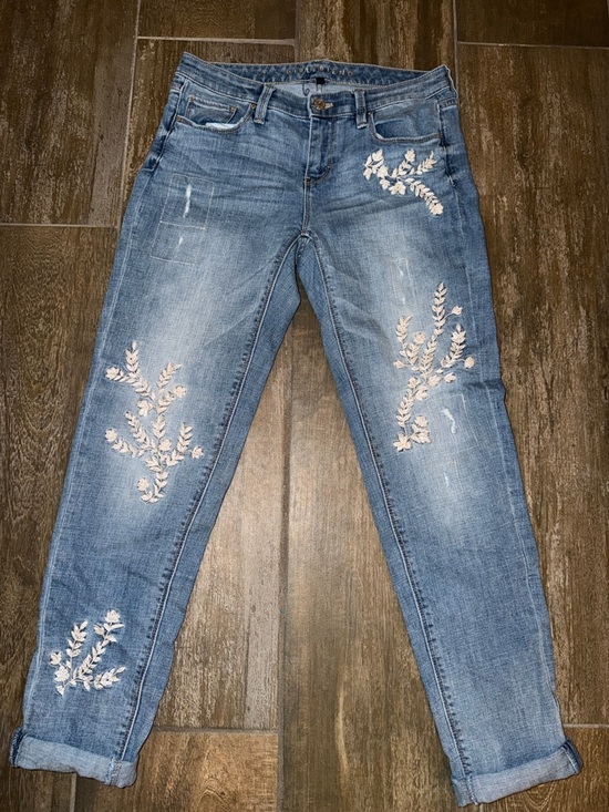 White House Black Market Denim - White House Black Market  Girlfriend Jeans with Cream Floral Appliqué